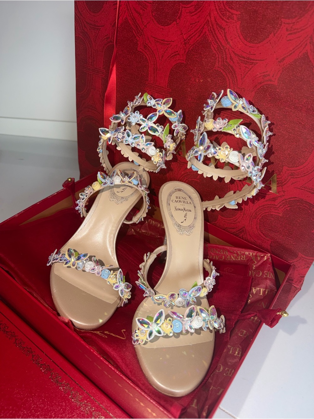Brand New Rene Caovilla Crystal Butterfly Strap Sandals